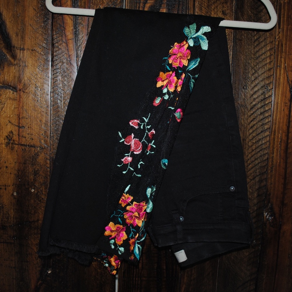 Free People High Rise Embroidered Flare Jeans